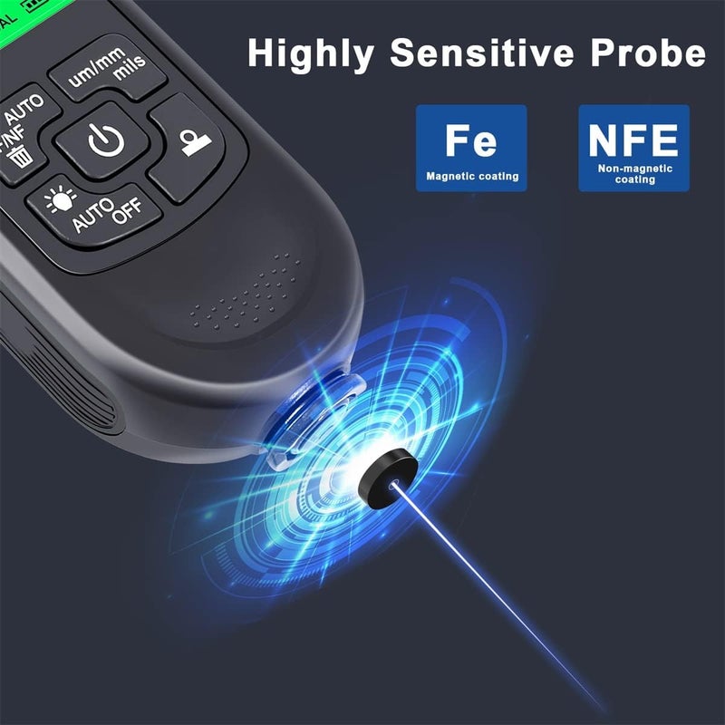 Abizarch Paint Thickness Gauge Meter Fe/NFe Probe Coating Thickness Gauge Professional Multifunctional Car Paint Depth Gauge Test Precise HW-300PRO for Car Automatic Detection(black) (black) - Image 5